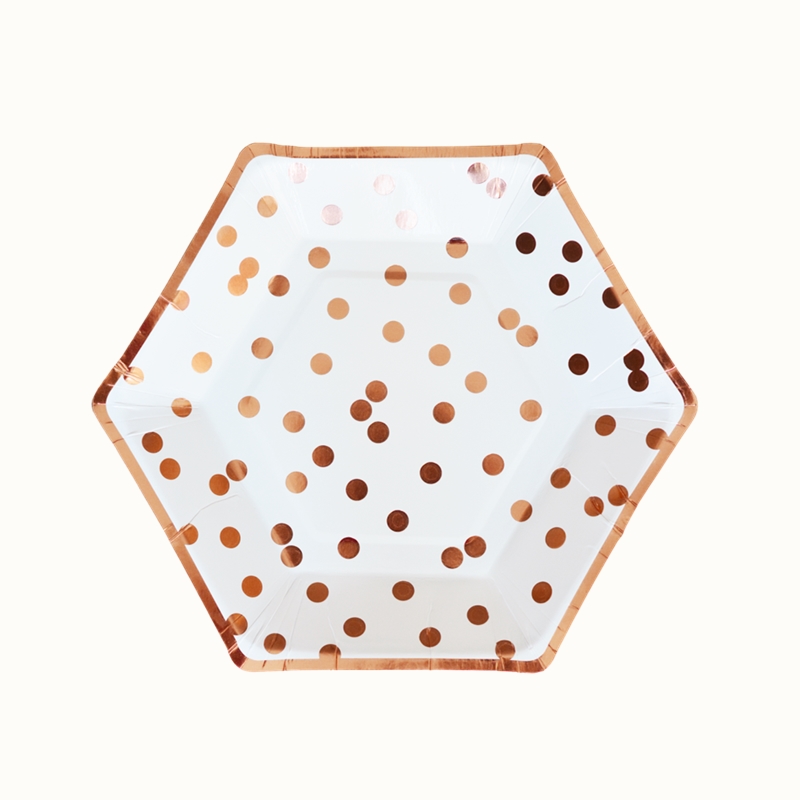 Hexagon Shaped Paper Plate Rose Gold Foiled